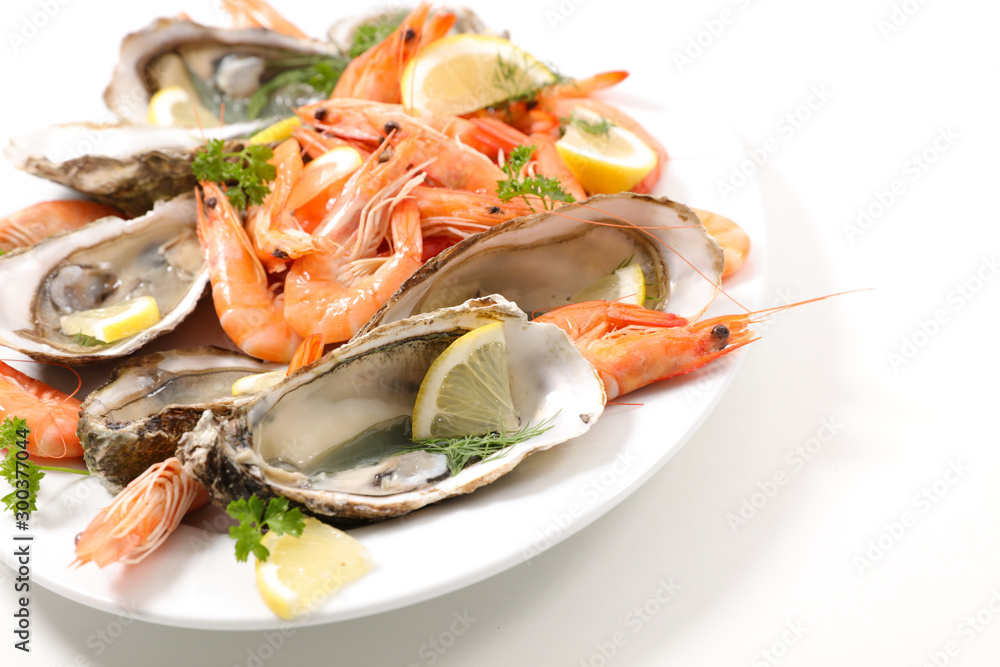 platter of seafood, shrimp, clam and oyster platter of seafood, shrimp, clam and oyster