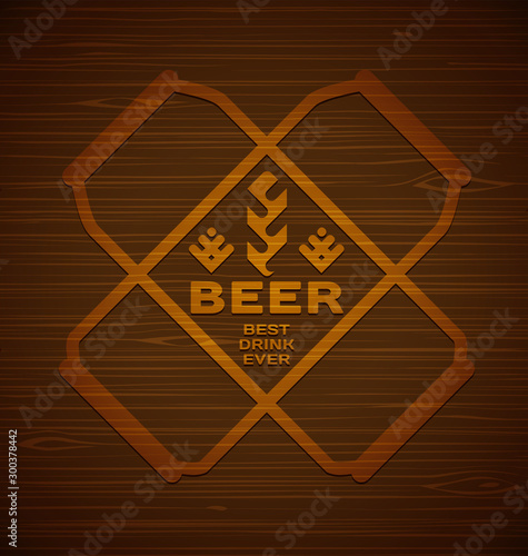 Vector template with beer cans with hops and malt on a wooden background. Best drink ever.