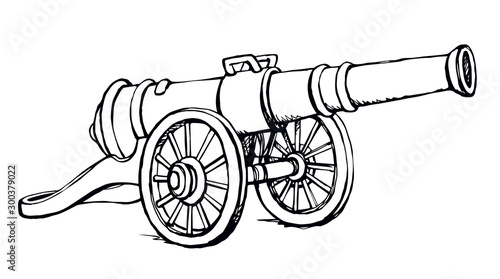 Ancient iron cannon. Vector drawing