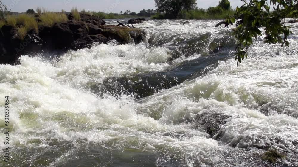 Slow Motion shot of the powerful rapids in the Zambezi River right above Victoria Falls. Shot from the Zambia side of the river. Slow Motion shot of the powerful rapids in the Zambezi River right above Victoria Falls. Shot from the Zambia side of the river.