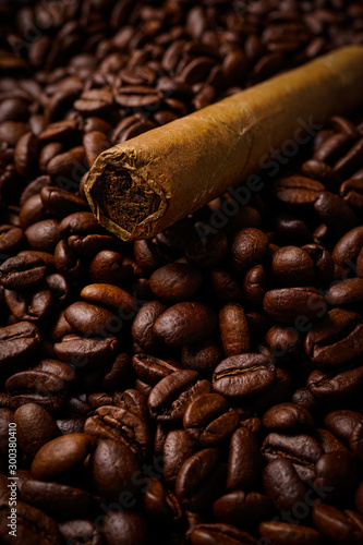 Photography Closeup of cigar and coffee beans