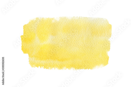 Abstract yellow watercolor textured background on a white isolated background