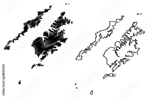 Kodiak Island Borough, Alaska (Boroughs and census areas in Alaska, United States of America,USA, U.S., US) map vector illustration, scribble sketch Kodiak Island map