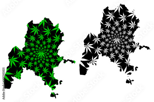 Benishangul-Gumuz Region (Federal Democratic Republic Ethiopia, Horn of Africa) map is designed cannabis leaf green and black, Benshangul Gumuz State map made of marijuana (marihuana,THC) foliage.... photo