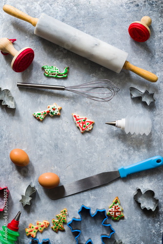 Fototapeta Naklejka Na Ścianę i Meble -  Baking Christmas cookies. Holiday background.