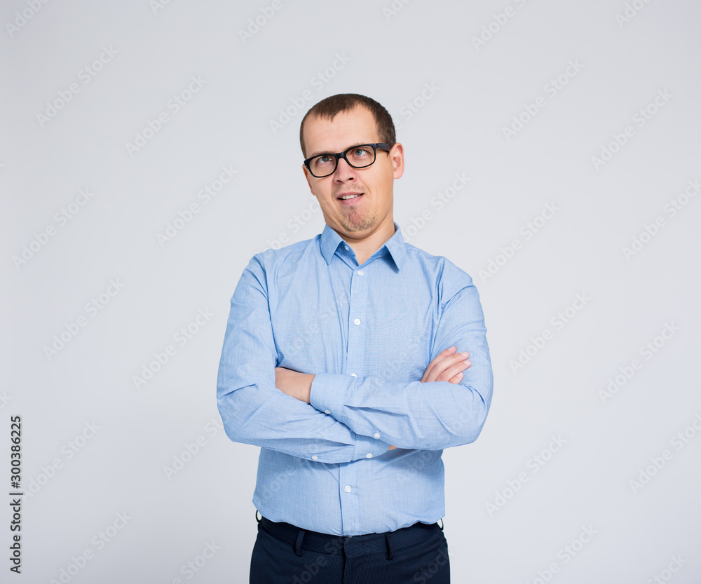 portrait of funny tired businessman over gray background portrait of funny tired businessman over gray background
