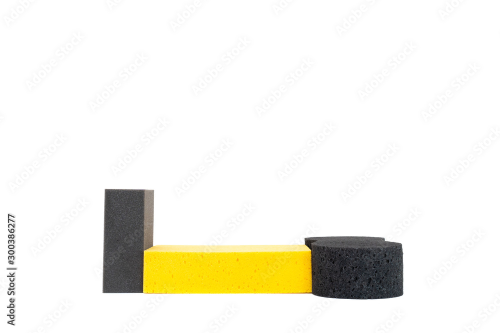 Difference size of car washing sponges close up, isolated on white background. Difference size of car washing sponges close up, isolated on white background.