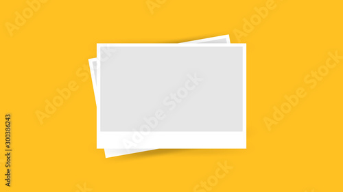 photo frame template isolated on orange background, frames photo collage on green for banner, simple rectangle frames, orange yellow frame, stack of paper picture frames empty