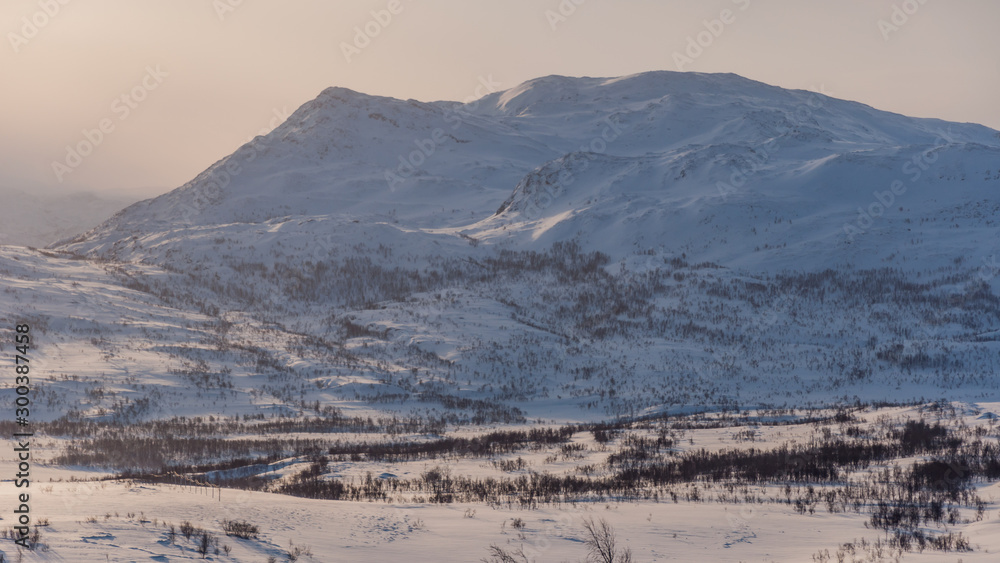 Morning in the winter mountains in northern Norway