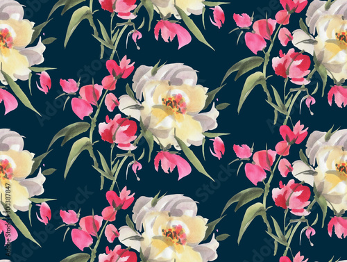 Seamless pattern with watercolor flowers