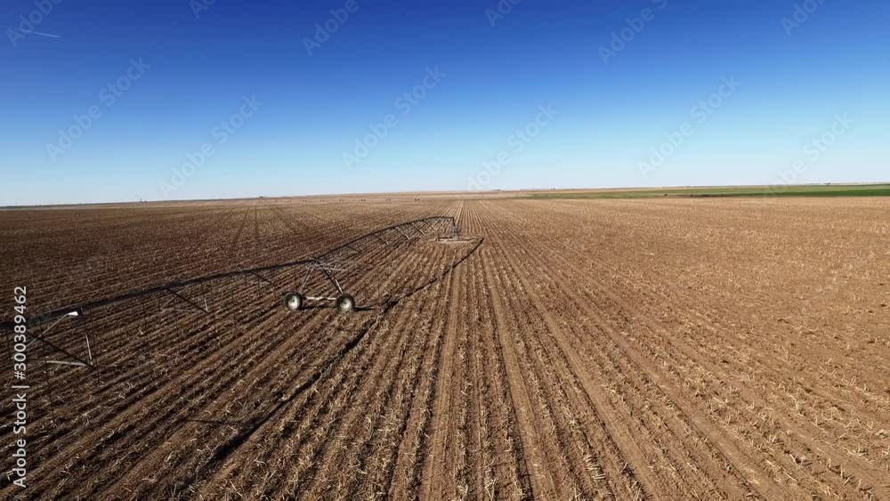 Irrigation system in dried flied, wide aerial Irrigation system in dried flied, wide aerial