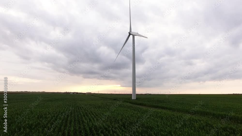 Wind turbine on overcast day, wide aerial Wind turbine on overcast day, wide aerial