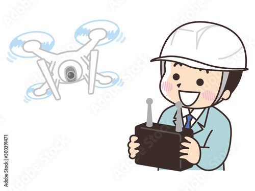 ドローンを操作する作業員