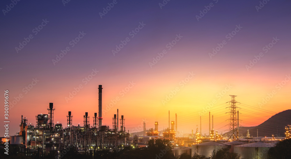 Panorama view at the refinery located in a large industrial area.