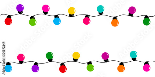 Holiday decoration garland, colorful light bulbs, space for your text. Vector  illustration