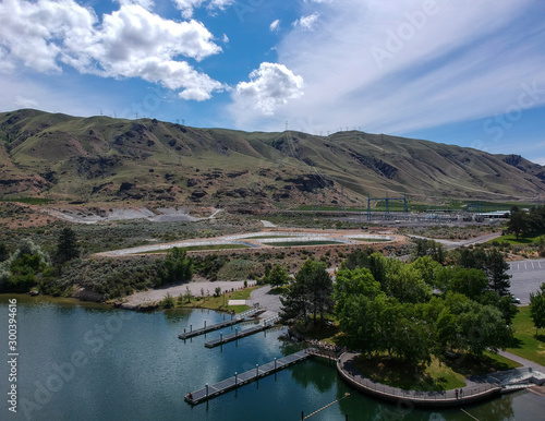 Outstanding aerial photography of picturesque Lincoln Rock State Park and beautiful Lake Entiat and Swakane Canyon in Douglas County East Wenatchee Washington State 