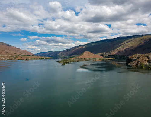 Outstanding aerial photography of picturesque Lincoln Rock State Park and beautiful Lake Entiat and Swakane Canyon in Douglas County East Wenatchee Washington State 