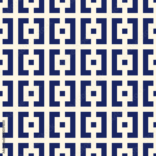 Repeated squares and brackets on white background. Modern ornament motif. Seamless pattern with geometric print