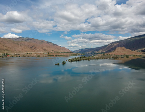 Outstanding aerial photography of picturesque Lincoln Rock State Park and beautiful Lake Entiat and Swakane Canyon in Douglas County East Wenatchee Washington State 