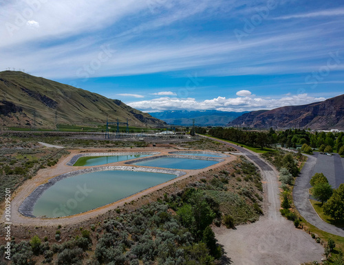 Outstanding aerial photography of picturesque Lincoln Rock State Park and beautiful Lake Entiat and Swakane Canyon in Douglas County East Wenatchee Washington State  photo