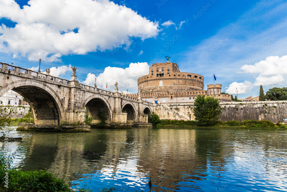 Panorama of Castel Sant'Angelo and the Tiber river (Rome, Italy)