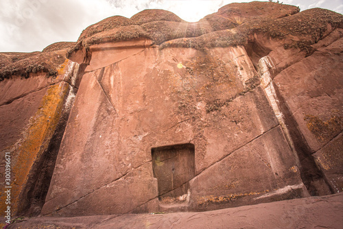 Panoramic view of the exterior of Amaru Muru or Gate of the Gods in Puno, Peru photo