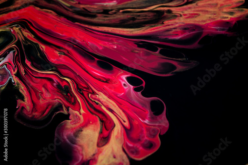 Abstract acrylic liquid pouring painting art red black gold
