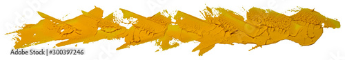 Long and narrow hand drawn oil painting yellow brush stroke isolated on white background.