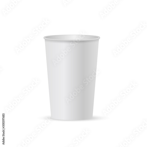 Close up take-out coffee with brown cap and cup holder. Isolated on white background. Vector Illustration