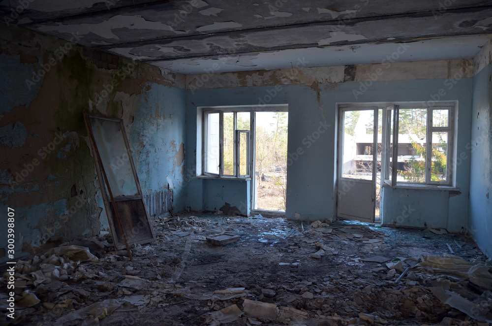 Ghost town in Eastern Europe.Former Soviet kids camp.Ukraine gets rid of the consequences of communism. Ruins. Kiev Region,Ukraine Ghost town in Eastern Europe.Former Soviet kids camp.Ukraine gets rid of the consequences of communism. Ruins. Kiev Region,Ukraine