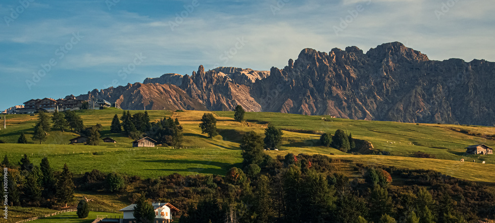 Fototapeta premium Beautiful alpine view at the famous Seiser Alm, South Tyrol, Italy