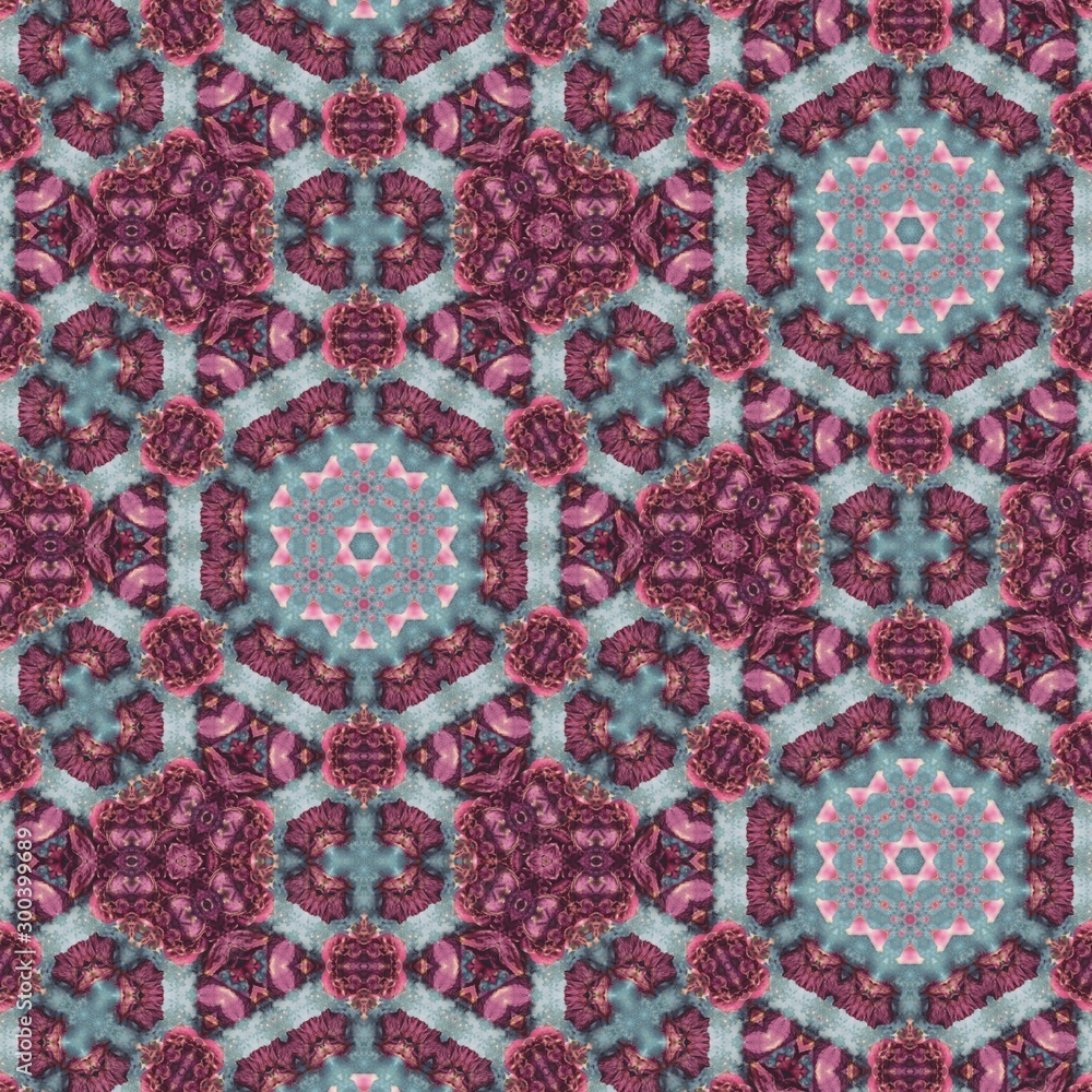 Seamless retro style floral pattern background with dry rose leaves. Wrapping paper, wall paper, gift card, greeting card and invitation background. Hexagonal pattern.