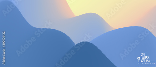 Landscape with mountains and sun. Sunrise. Mountainous terrain. Abstract background. Vector illustration.