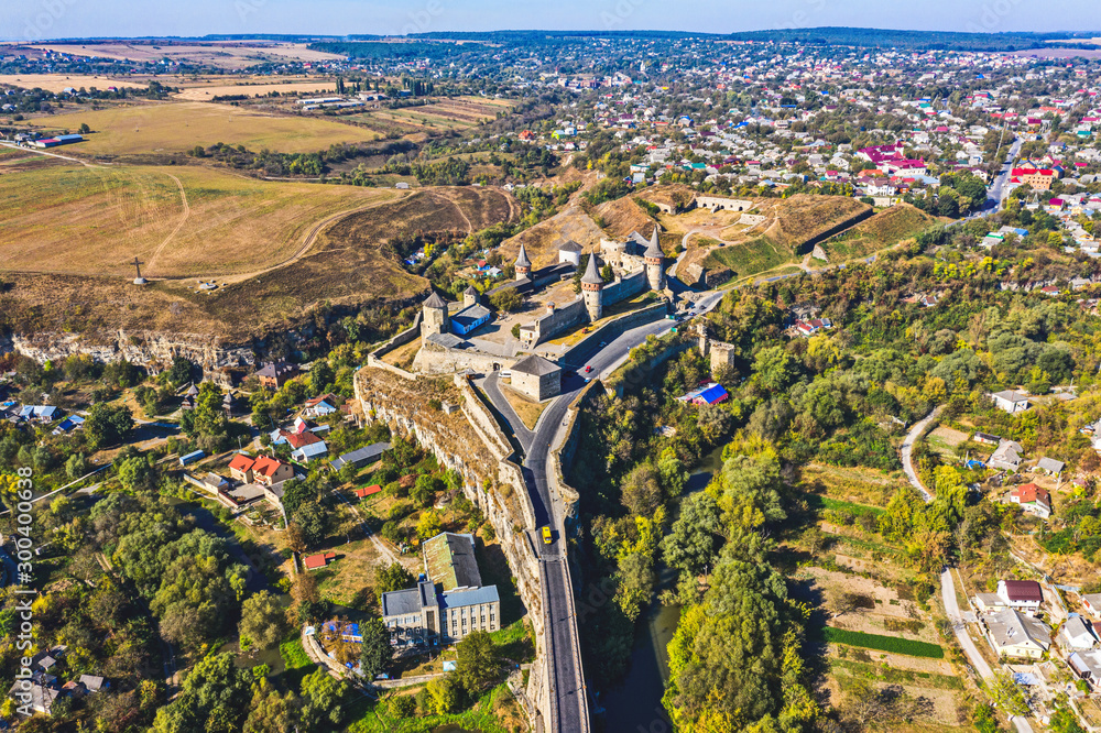 Aerial view from drone over of the Kamianets-Podilskyi Castle