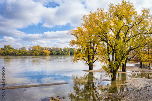 flooded Missouri River in fall colors scenery photo