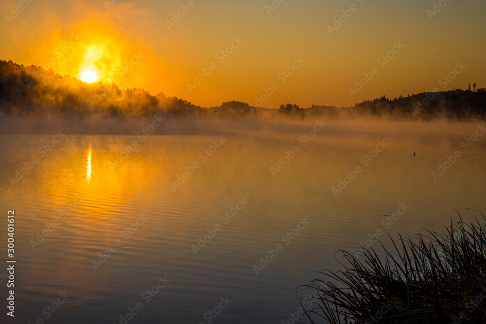 Naklejka premium Morgennebel Sonnenaufgang am Untreusee