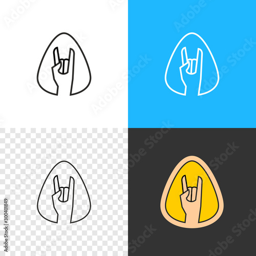 Rock on hand sign. Outline style rock and roll logo. Hands horn symbol. Adjustable stroke width.