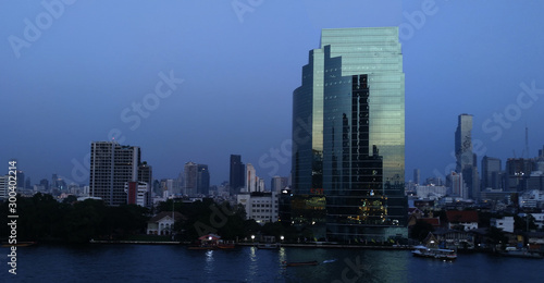 BANGKOK  THAILAND - DECEMBER 24  2018   Chao Phraya River and Bangkok cityscape in Thailand.