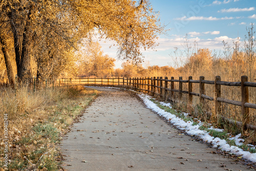 late fall scenery on a bike trail with cottonwood trees