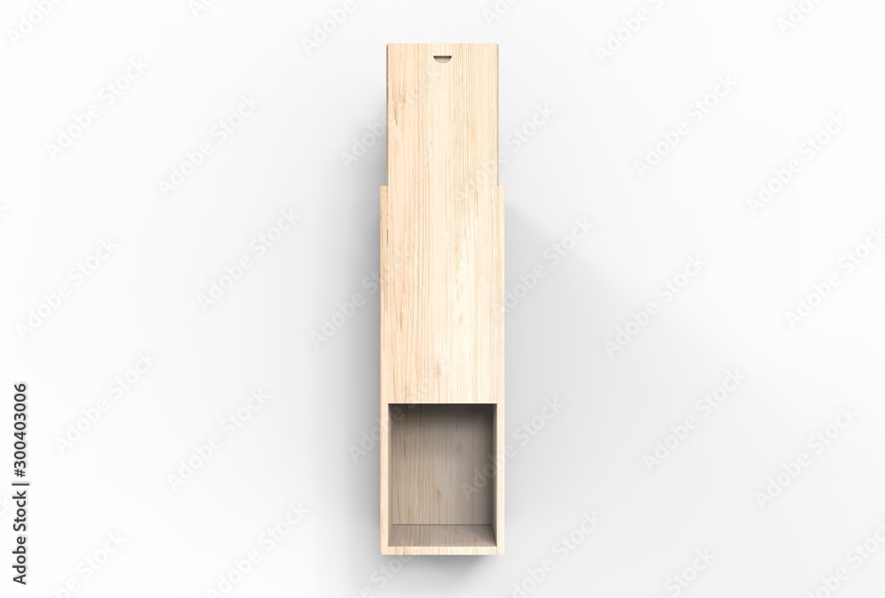 Blank wood storage box with rope handle and sliding lid. 3d render illustration. Blank wood storage box with rope handle and sliding lid. 3d render illustration.