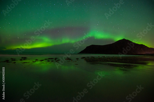 beautiful aurora boreal in Lofoten Islands