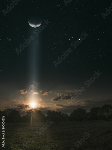 night sky with moon and stars