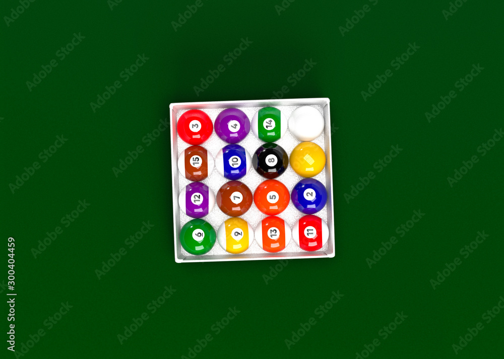 American Pool Billiards Balls Set In Box Up 3D Render American Pool Billiards Balls Set In Box Up 3D Render
