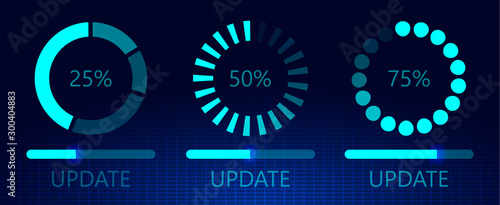 Set of software update on cyberspace. Loading process concept. Upgrade application progress icons