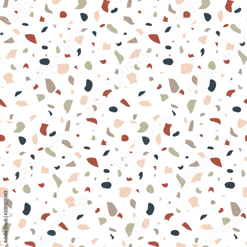 Terrazzo seamless pattern. Vector marble background. Abstract trendy print. Repeating wallpaper.