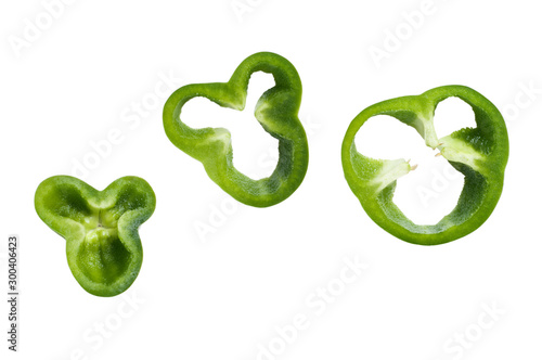 sliced bell pepper, top view, isolated on a white background