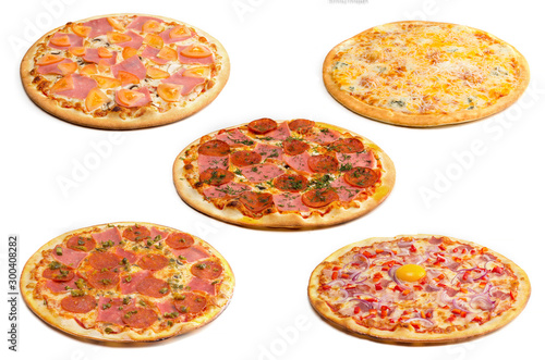 Different kind of pizza's isolated on white