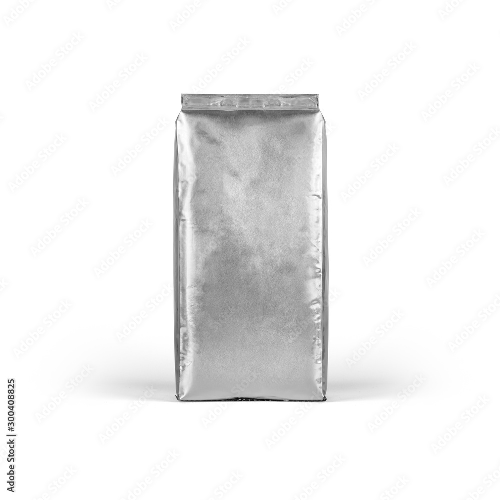 Blank Foil vacuum sealed coffee bag isolated on white background