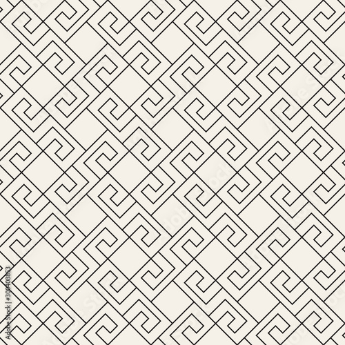 Vector seamless stylish pattern. Geometric striped ornament. Monochrome spiral lines lattice.