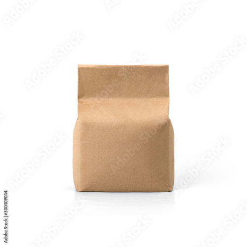 Brown craft paper bag packaging template isolated on white background. Packaging template mockup collection. Stand-up pouch. Front view package